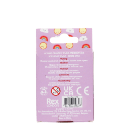 doughnut shape dog eraser packaging box showing safety warnings in multilingual