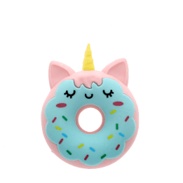 Doughnut-shaped unicorn eraser out of the box
