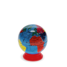 Colourful globe sharpener with a red base