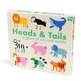 Colourful animal-themed Heads & Tails game in a box