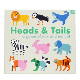 Colourful animal-themed Heads & Tails game in a box