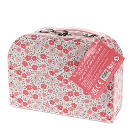 wooden makeup set in floral carry case with safety warning tab
