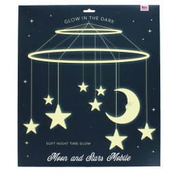 Boxed glow-in-the-dark hanging mobile featuring stars and moon