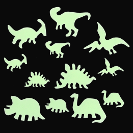 Various glowing dinosaur species on a black background