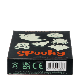 Package of glow-in-the-dark spooky in assorted shapes with barcode
