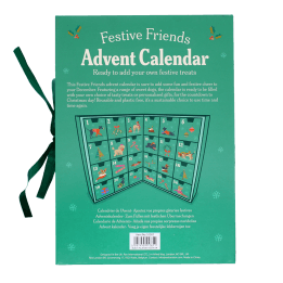 Back of the Festive Friends Advent Calendar box with multilingual product description and barcode