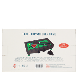back of table top snooker game packaging with safety warnings