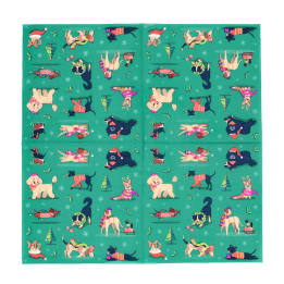 festive friends napkins feature illustrations of different dogs in winter clothing