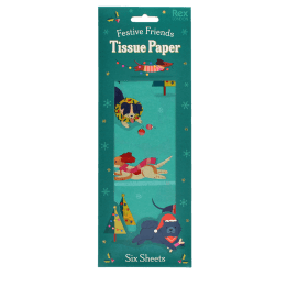 festive friends tissue paper feature illustrations of dogs in winter clothing in a box 