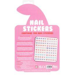 Back of nail stickers packaging with multilingual safety warnings.