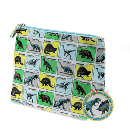 children wash bag with zip featuring various dinosaurs print with tag