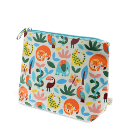 children wash bag with zip featuring wild animals print