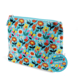 children wash bag with zip featuring butterfly and flowers print with tag