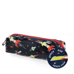 pencil case in space age print with tag