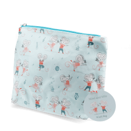 children wash bag with zip featuring dancing mouse print with tag