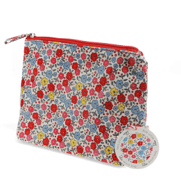 children wash bag with zip featuring pink floral print with tag