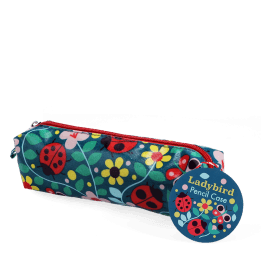 pencil case with zip featuring ladybird and flowers print with tag