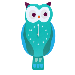 owl-shaped wooden clock with white numbered dial and clock hands