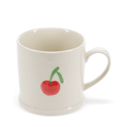 Stoneware mug featuring cherry print with handle 