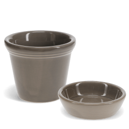 Brown ceramic plant pot with matching saucer