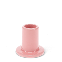 Pink ceramic candle holder with a cylindrical shape and wide flat base
