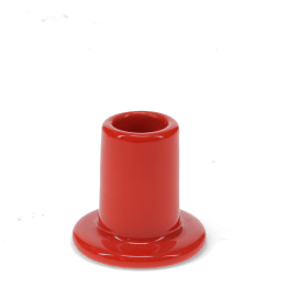 Red ceramic candle holder with a cylindrical shape and wide flat base