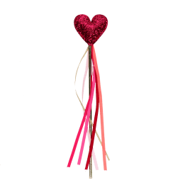 Red heart wand with glittery top and ribbon streamers 