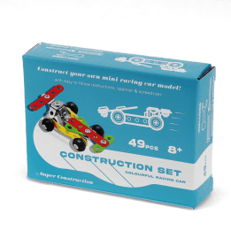 Box of a colourful mini racing car construction set