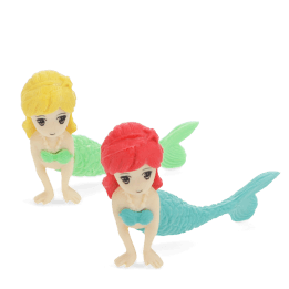 Two mermaid-shaped erasers in different colours