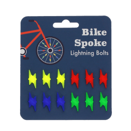 Package of 12 lightning bolt-shaped bike spoke decorations in different colour