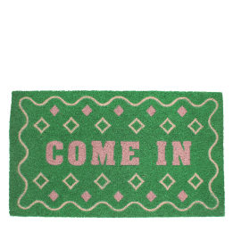 doormat featuring come in print with green background