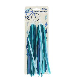 Bike streamers with blue and teal ribbons in a packaging