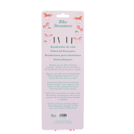 back of Bike streamers packaging with multilingual instructions