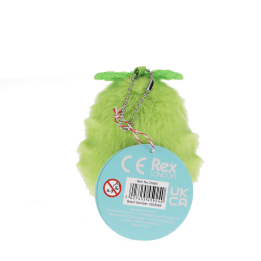 Plush avocado-shaped wind-up toy with green leaves and a tag