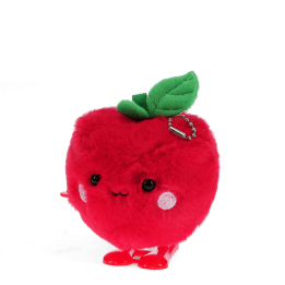 Red apple-shaped plush wind-up toy with a smiling face