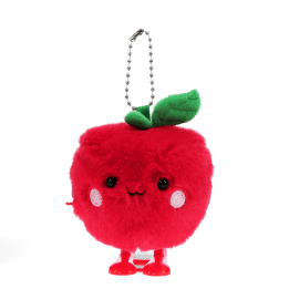 Red apple-shaped plush wind-up toy with a smiling face