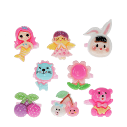 Assorted colourful rings with animal, mermaid, flower, and fruit designs
