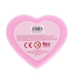Back of rings in pink heart-shaped box with safety warnings and manufacturer details in multiple languages.