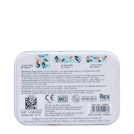 Back of mermaid plaster tin with usage instructions and product details