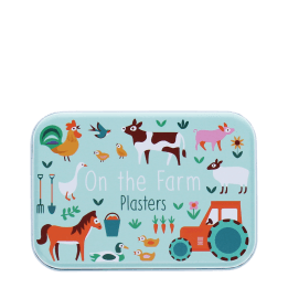 Farmyard animals-themed plasters storage tin