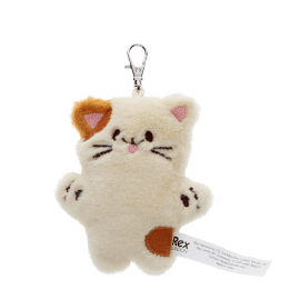 Cat-shaped plush keyring with a metal clasp