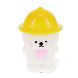 White bear night light wearing a yellow hat and pink neck tie