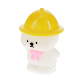 White bear night light wearing a yellow hat and pink neck tie