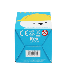 Base of bear night light packaging box showing safety warnings and barcode