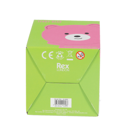 Base of pink teddy bear night light packaging box showing safety warnings and barcode