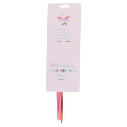 back of unicorn glitter wand packaging with safety warnings