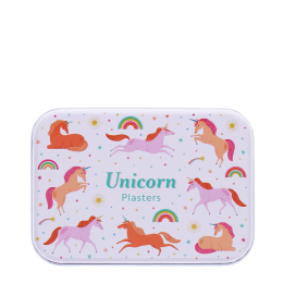 Unicorn and rainbow-themed plasters storage tin
