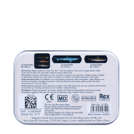 Back of sharks plaster tin with usage instructions and product details