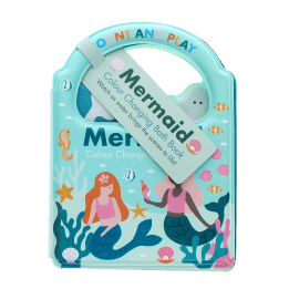Colour Changing Bath Book' featuring colourful illustrations of mermaids, fish, and underwater scenes and a tag