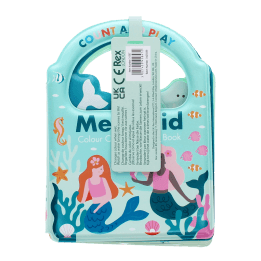 Colour Changing Bath Book' featuring colourful illustrations of mermaids, fish, and underwater scenes and a tag